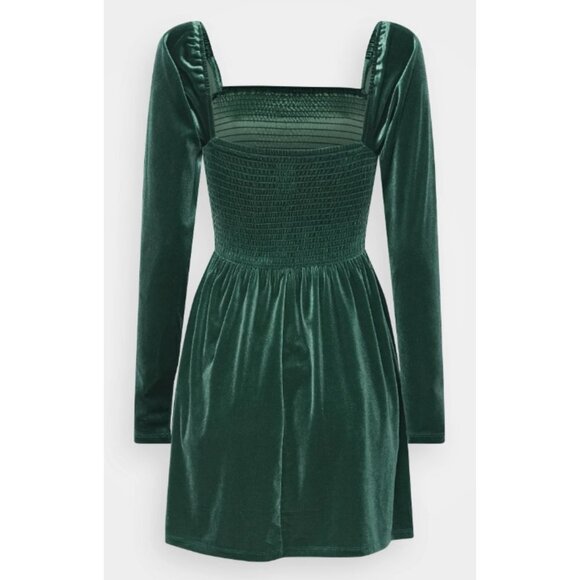 GAP Forest Green Smocked Velvet Long Sleeve Mini Dress Size  XSP - Picture 4 of 13
